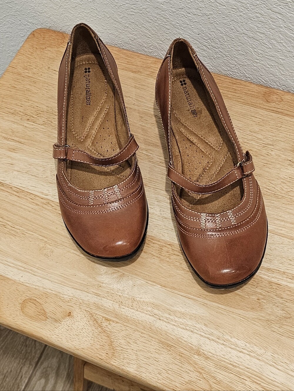 Naturalizer Brown Leather Mary Jane Flats - Size 8.5